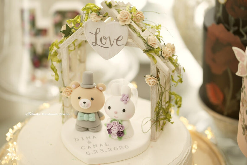 bunny and bear wedding cake topper