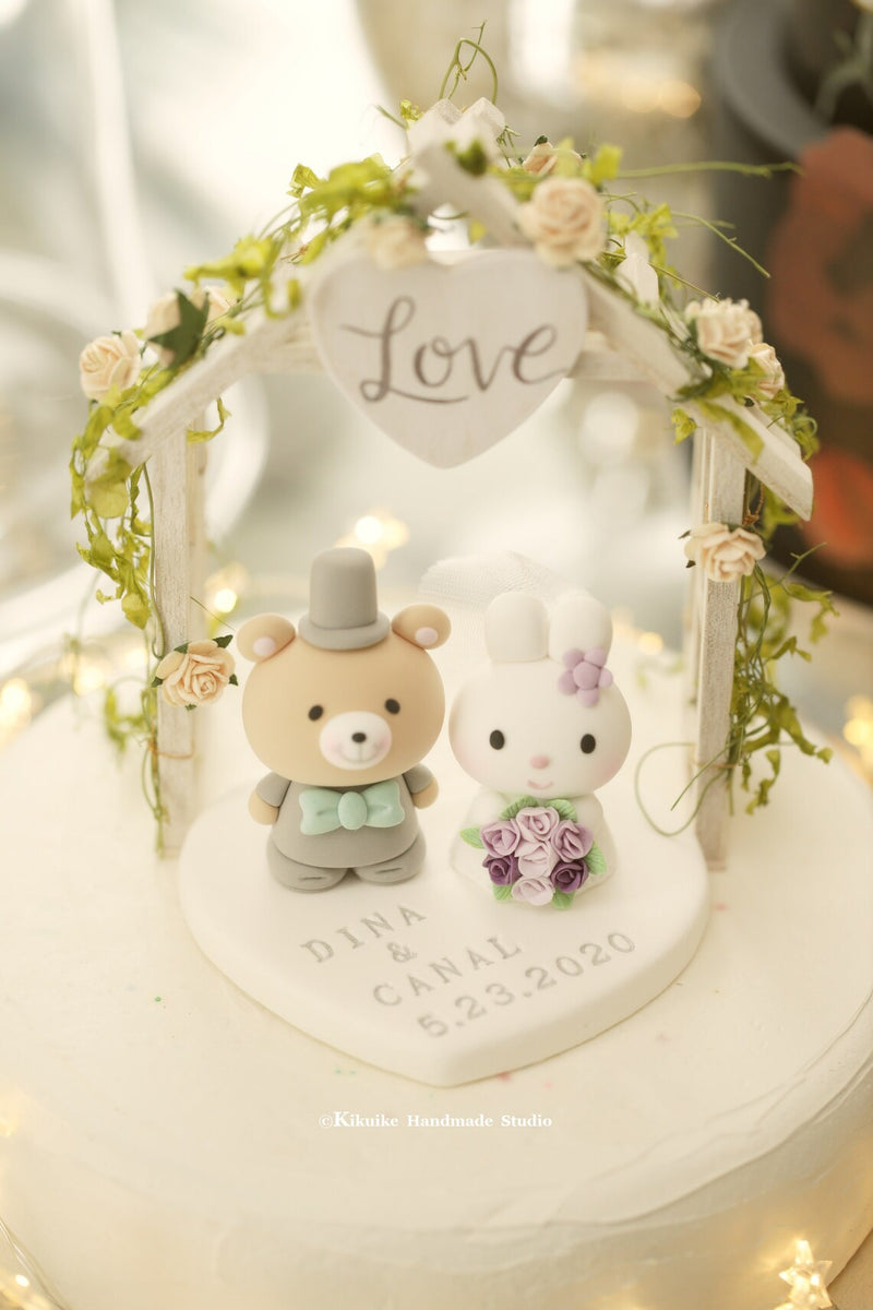 bunny and bear wedding cake topper