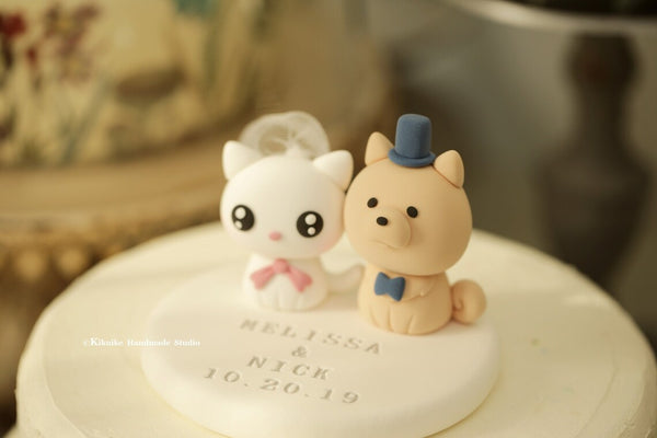 kitty and dog wedding cake topper