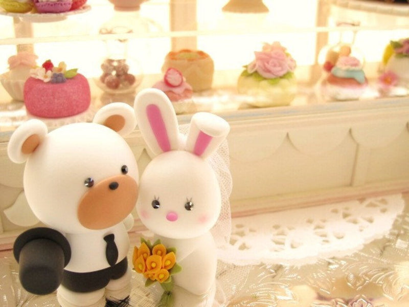 bear and bunny wedding cake topper