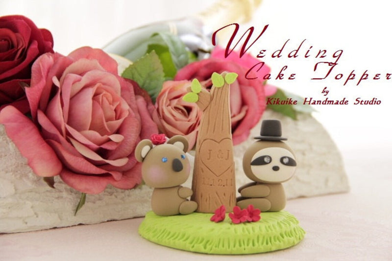 sloth and koala wedding cake topper