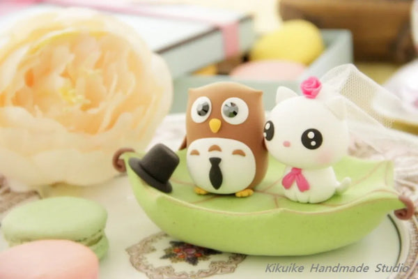owls and cat Wedding Cake Topper