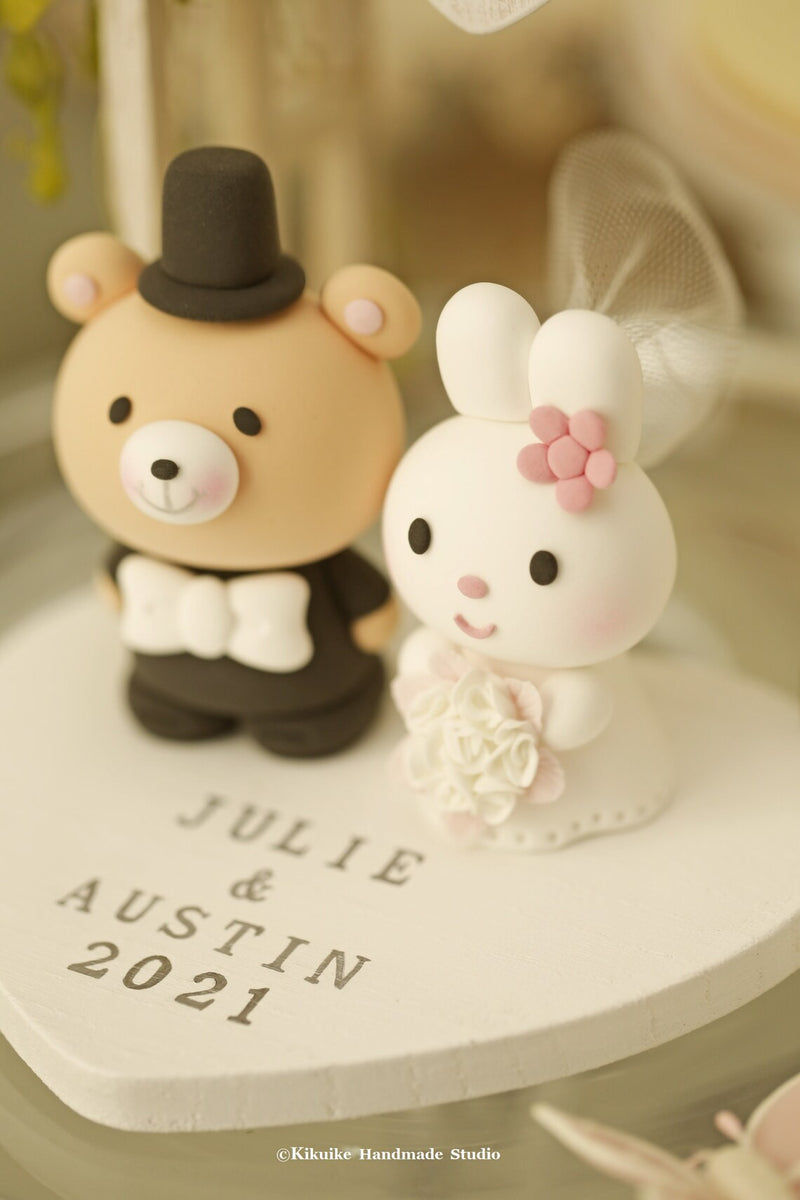 bunny and bear wedding cake topper