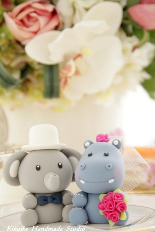 elephant and hippo wedding cake topper