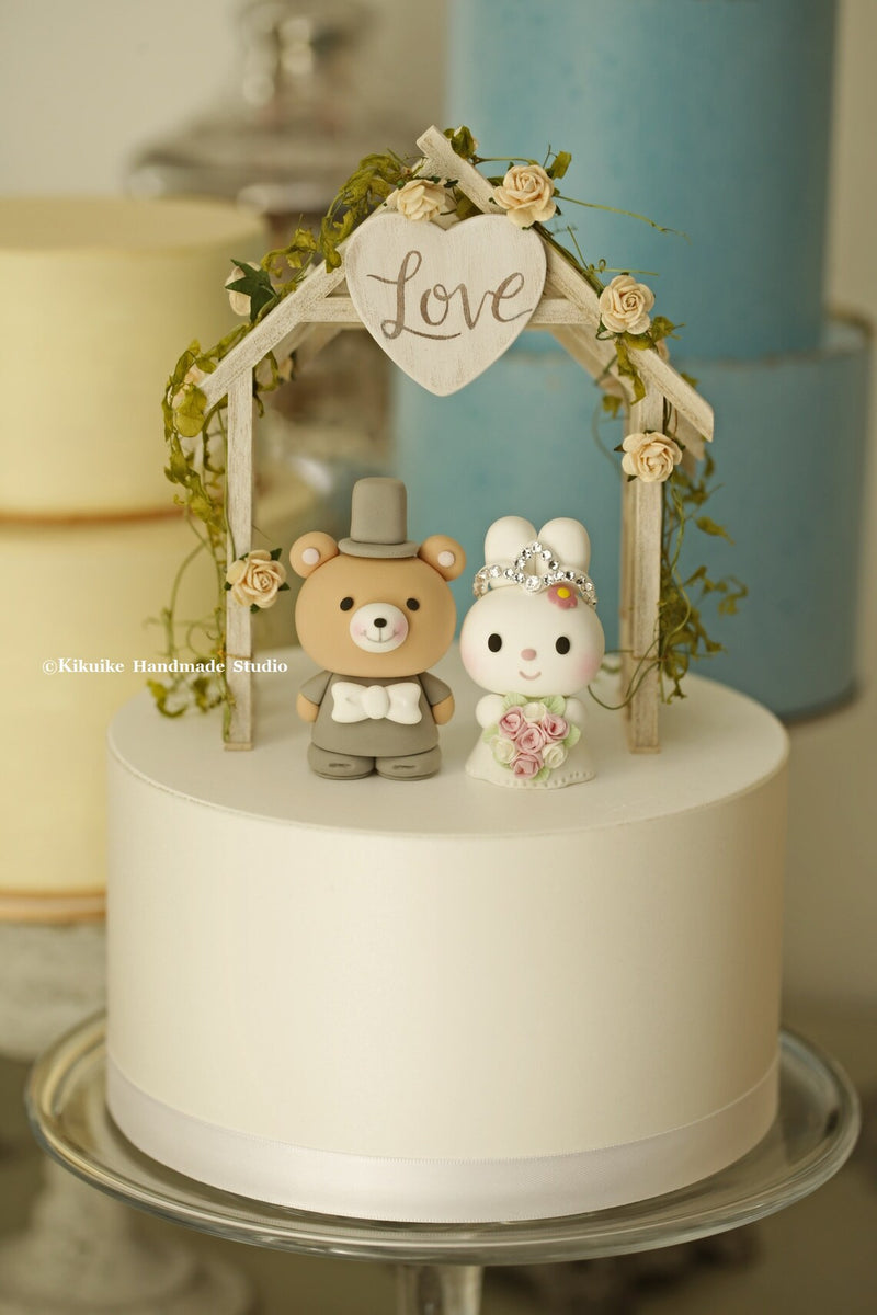 bunny and bear wedding cake topper