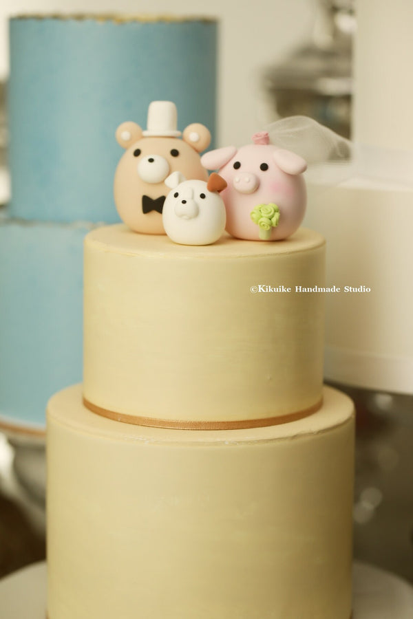 pig and bear wedding cake topper