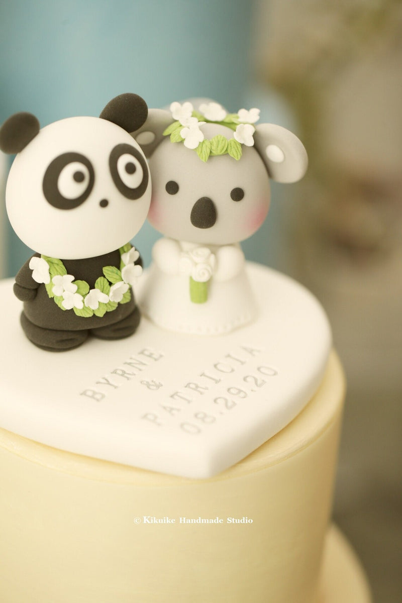 Koala & Panda Wedding Cake Topper, Bride Groom Topper, Handmade