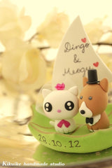 kitty and corgi wedding cake topper