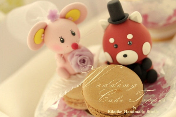 mouse and red panda wedding cake topper