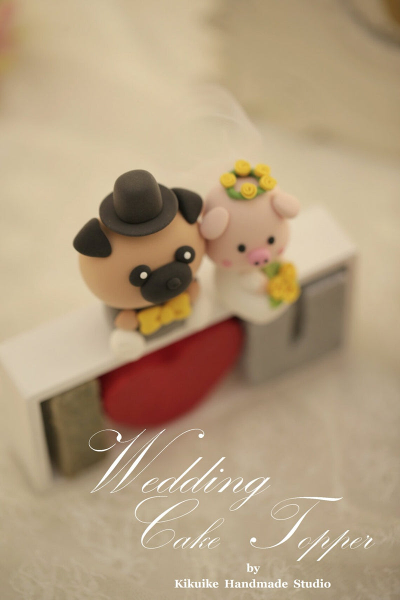 piggy and pug wedding cake topper