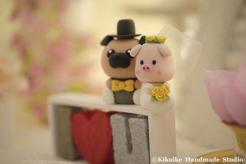 piggy and pug wedding cake topper