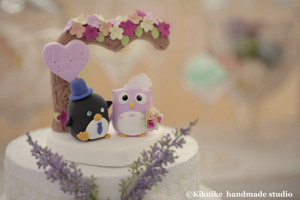 Penguin and Owl Wedding Cake Topper