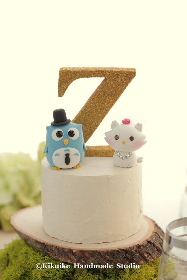 kitty and owl wedding cake topper