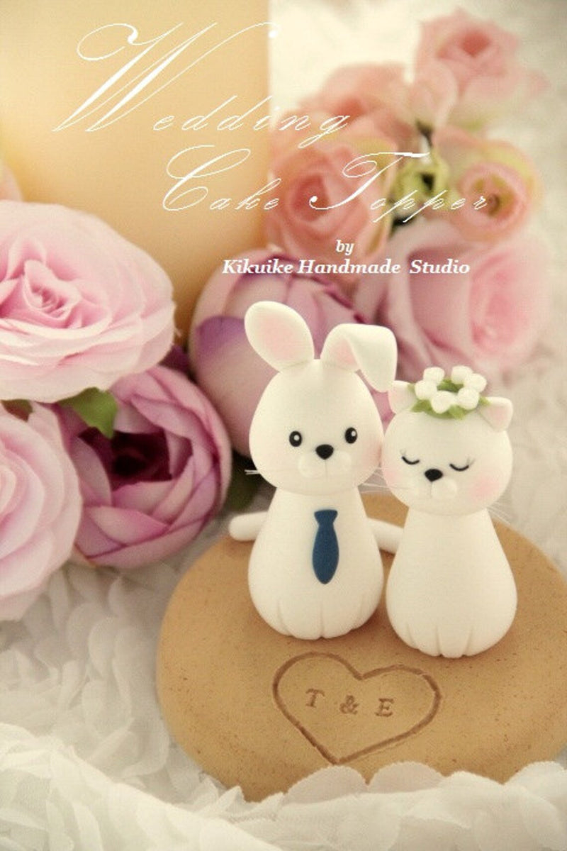 kitty and bunny wedding cake topper