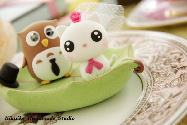 owls and cat Wedding Cake Topper