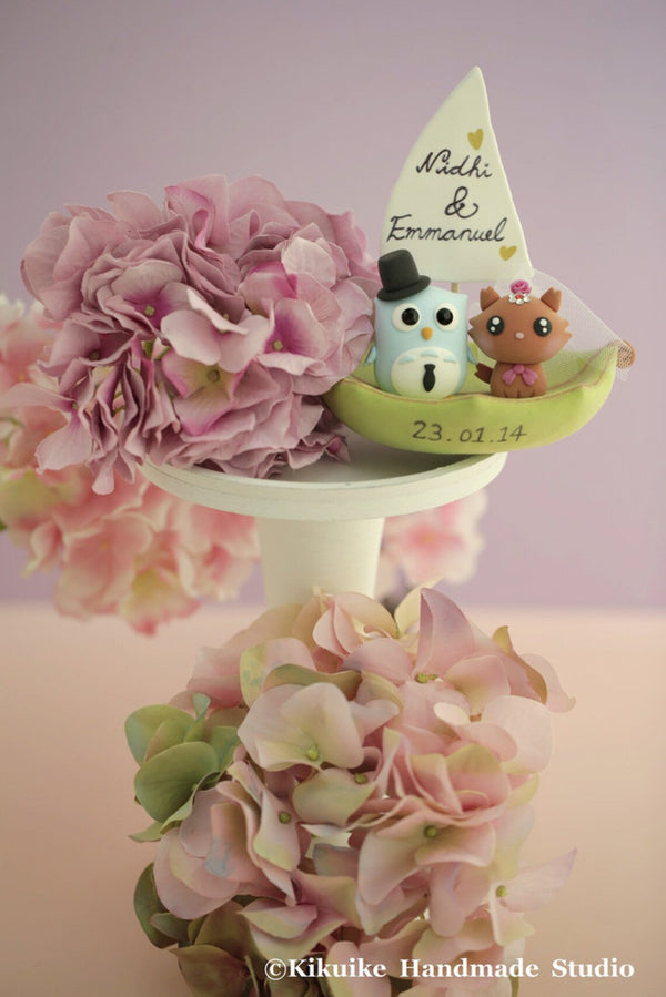 owls and cat Wedding Cake Topper