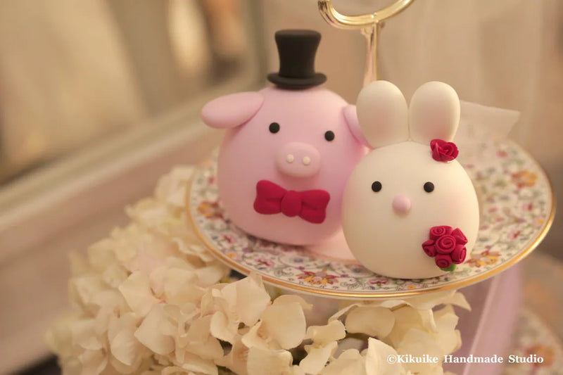 pig and bunny wedding cake topper