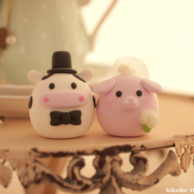 pig and cow wedding cake topper